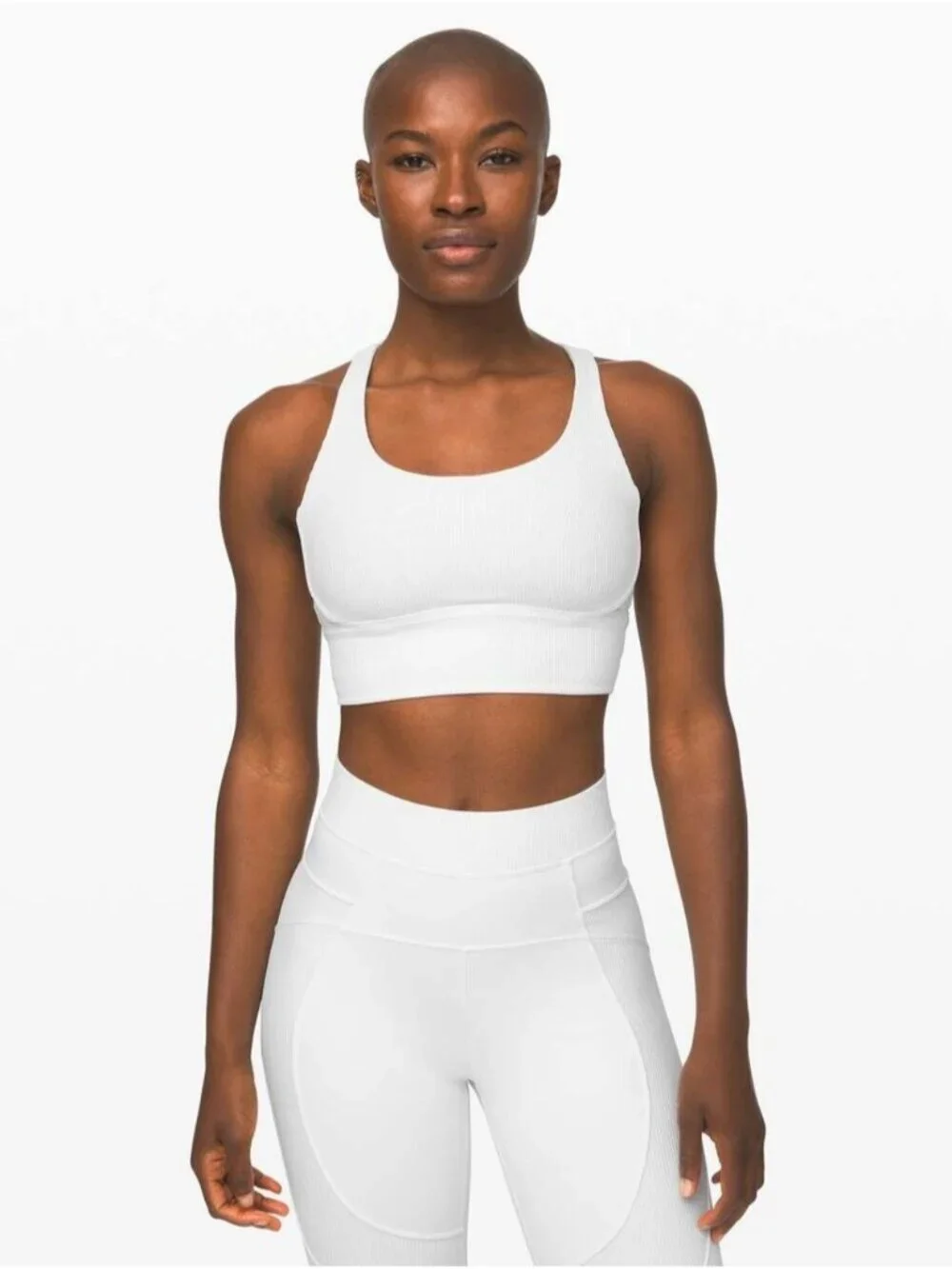 Lululemon Energy Bra Long Line Ribbed *Medium Support, B–D Cup White